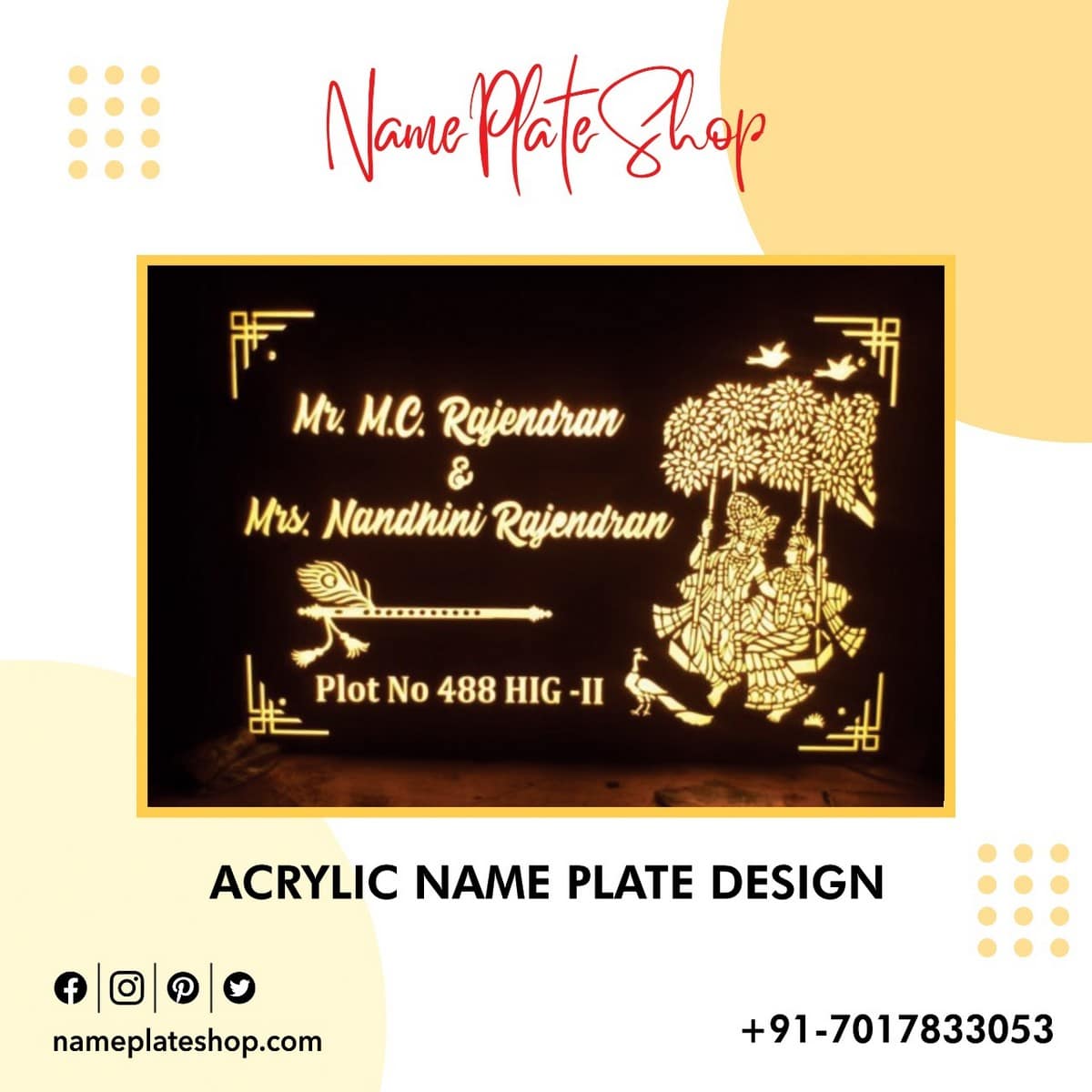 Krishna Jii Acrylic Name Plate Design For Home