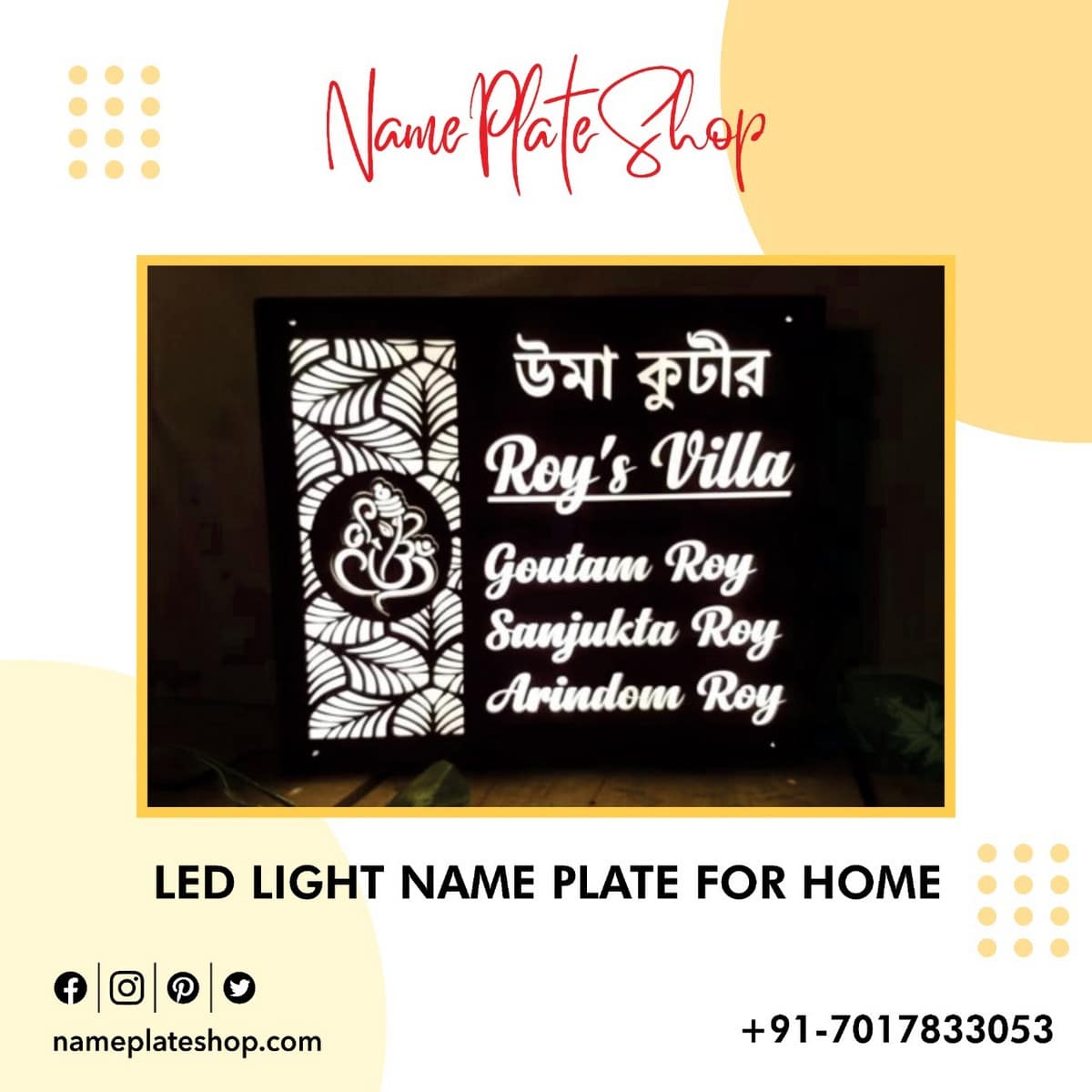 Led Light Name Plate For Home