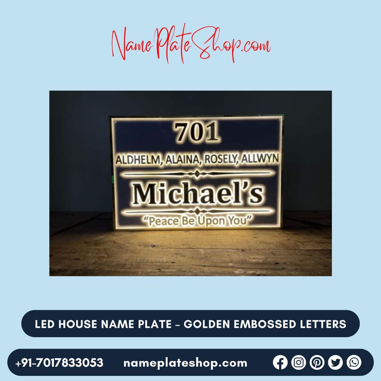 Golden Embossed Letter LED House Nameplate NamePlateShop