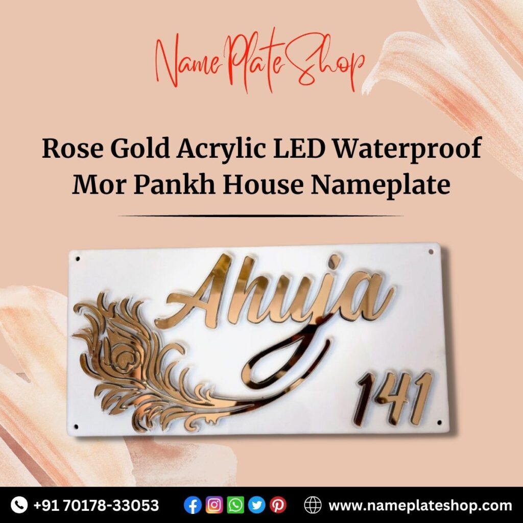 Acrylic LED Mor Pankh House Nameplate Rose Gold NamePlateShop 1