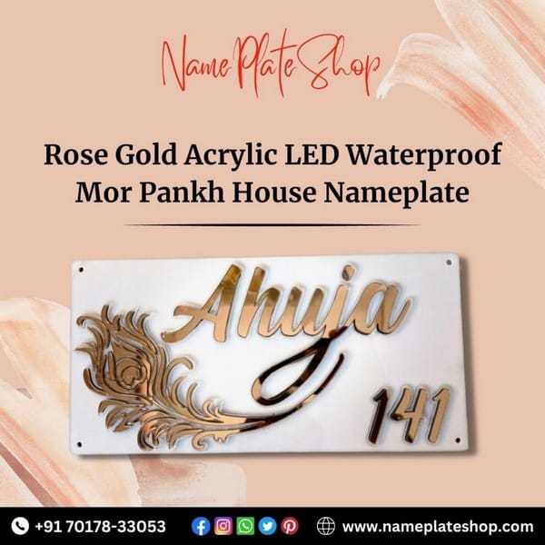Acrylic LED Mor Pankh House Nameplate Rose Gold NamePlateShop 1 990x990 1