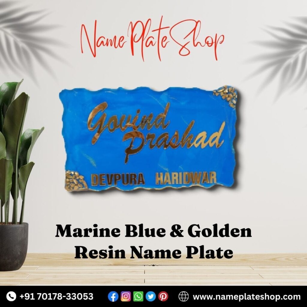 Be Creative With Marine Blue And Golden Resin Name Plate
