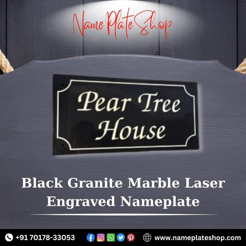 Black Granite Marble Laser Engraved Nameplate For Home