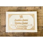 White Marble Engraved Name Plate Golden color