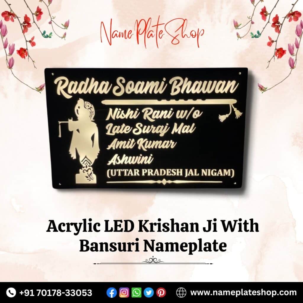 Buy Acrylic LED Krishna Ji With Bansuri Nameplate