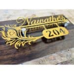 Metal House Name Plate with wooden texture Acrylic base 3
