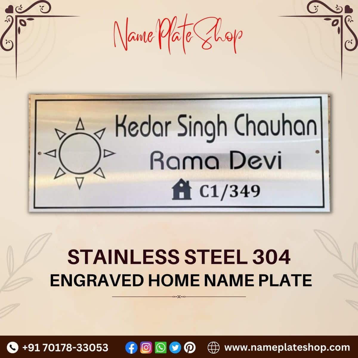 Stainless Steel Home Nameplate 304 Engraved