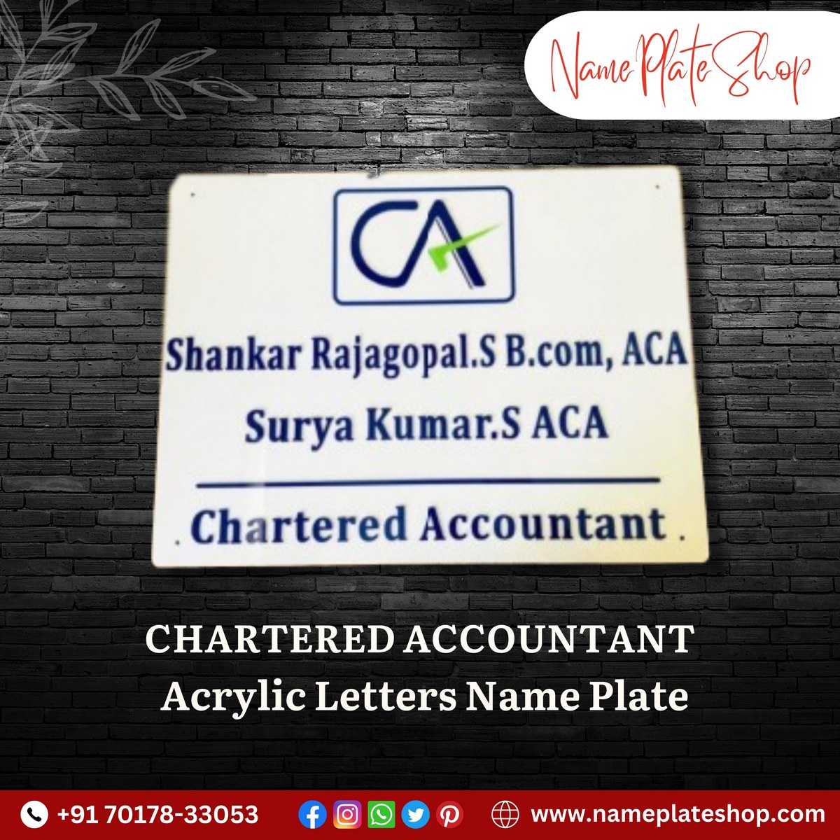 New Chartered Accountant Acrylic Letters Nameplate