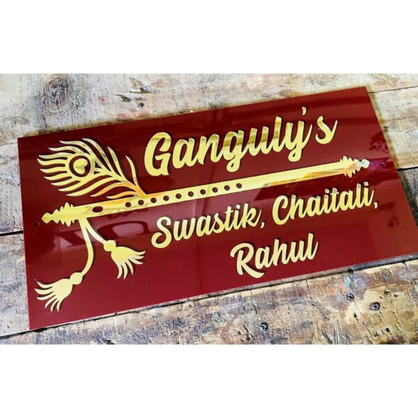 Bansuri Design Acrylic Home Name Plate