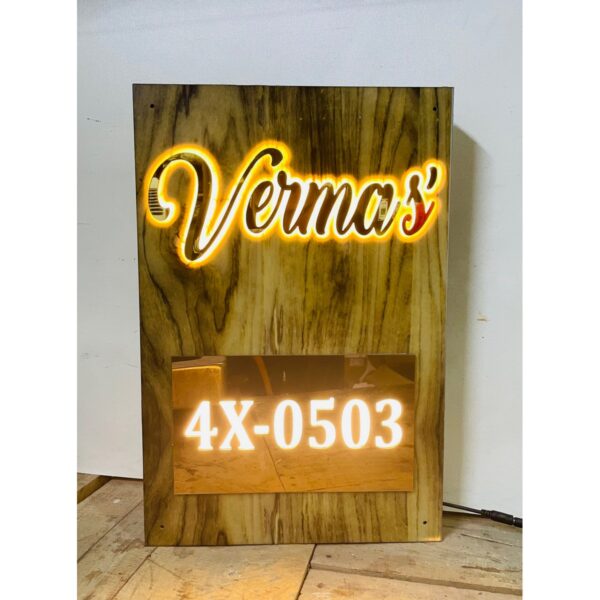 Wooden Finish Acrylic LED Name Plate waterproof