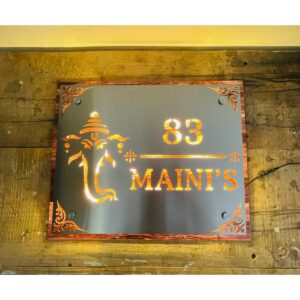 Metal SS 304 LED Waterproof Name Plate – with wood texture base