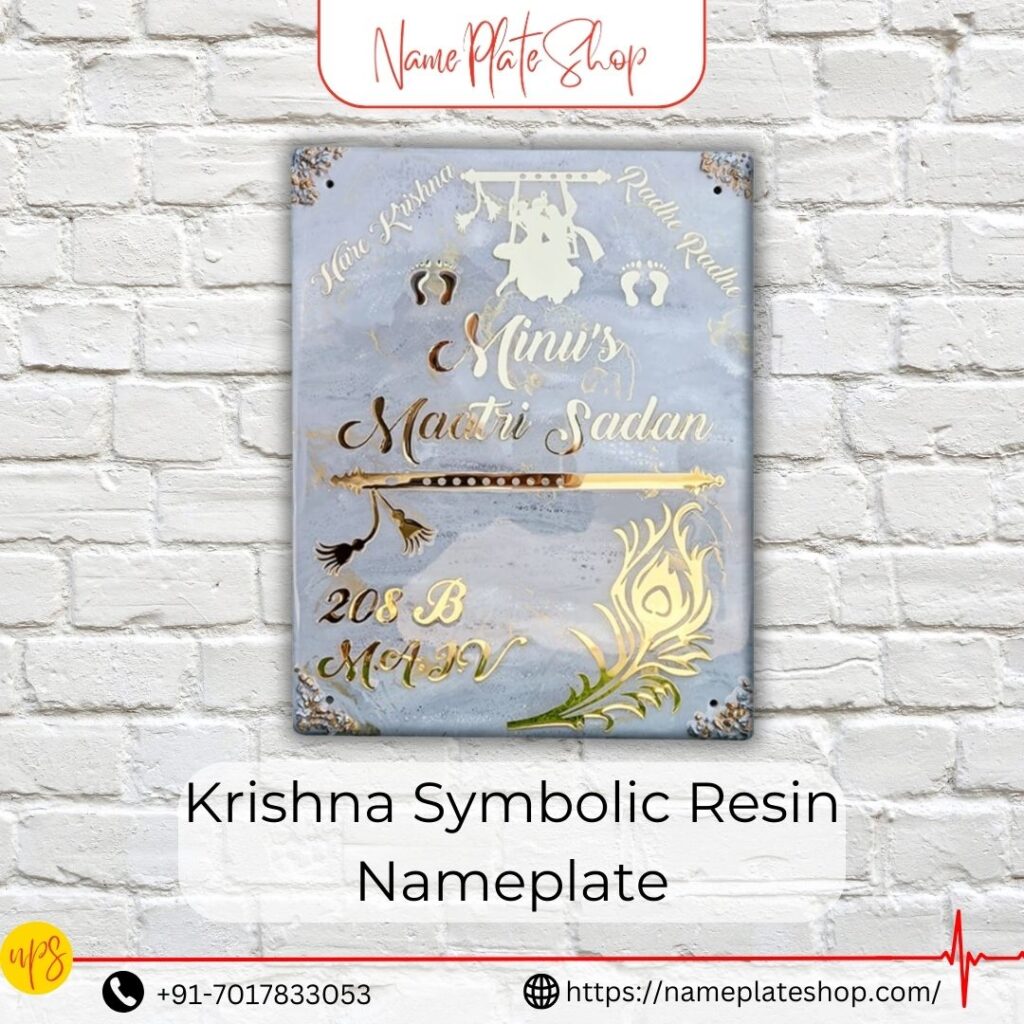 Embrace Divine Elegance with the Krishna Symbolic Resin Nameplate