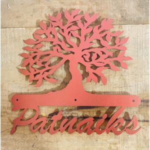 Tree Design Metal House Name Plate Rose Gold