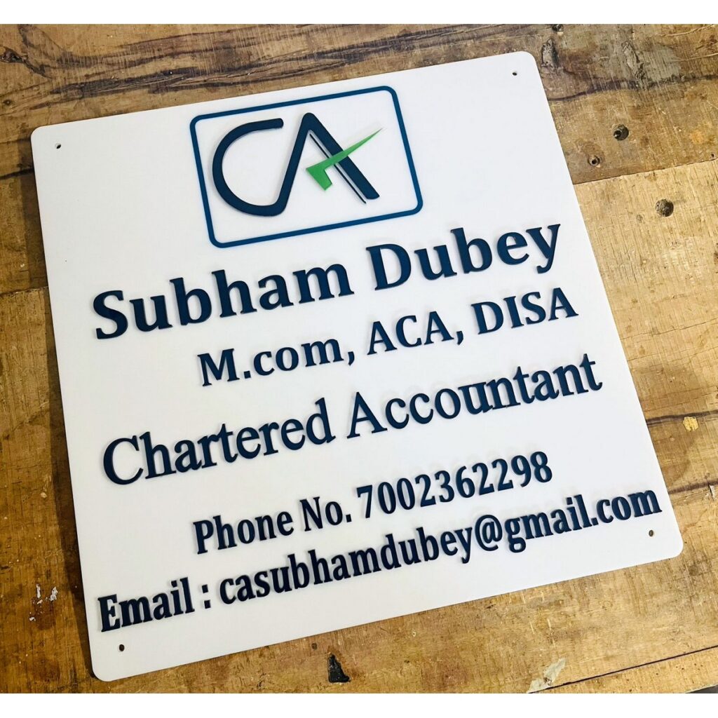 Chartered Accountant Acrylic Nameplate Embossed Letters