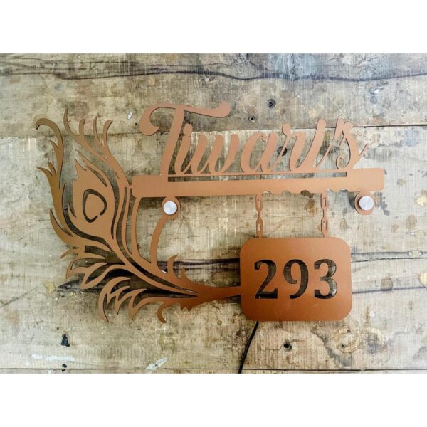 Metal CNC Laser cut Mor Pankh Design LED Home Name Plate