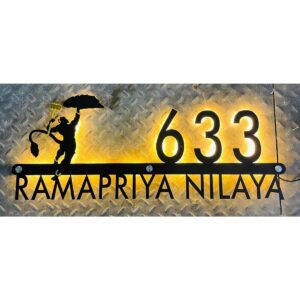 Unique Metal LED Waterproof Home Name Plate – Hanuman Ji Design