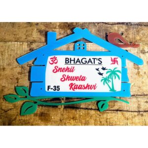 Elevate Your Entryway New Design Multicolor Acrylic Hut Shape Name Plate (1)