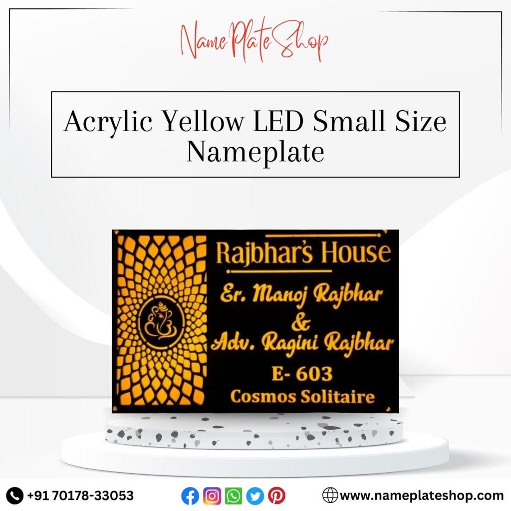 Illuminating Elegance Beautiful Acrylic Yellow LED Small Size Nameplates