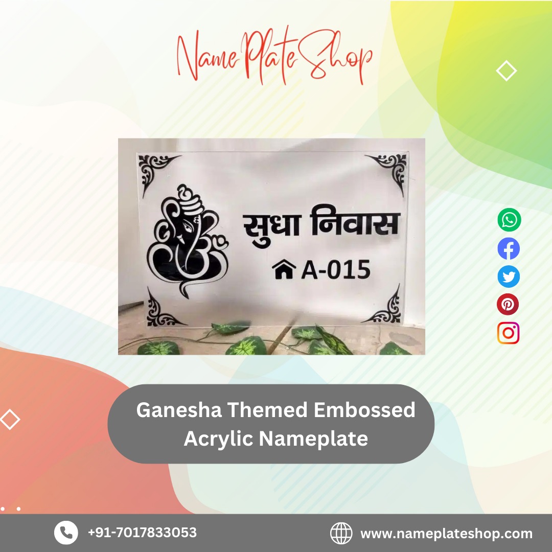 Bringing Blessings Home Beautiful Ganesha Themed Embossed Acrylic Nameplate
