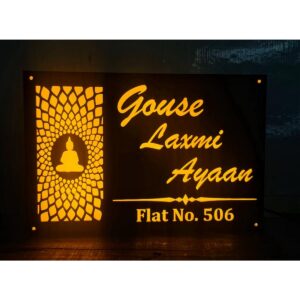 Elevate Your Home with a Beautiful Buddha Idol Acrylic LED Home Name Plate (1)