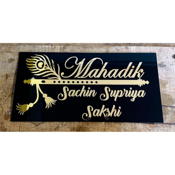 New Design Bansuri Design Personalized Acrylic Home Name Plate (1)