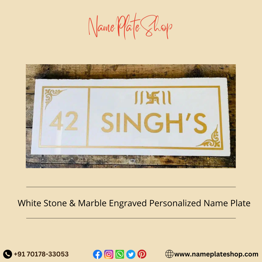 Timeless Elegance White Stone & Marble Engraved Personalized Name Plates