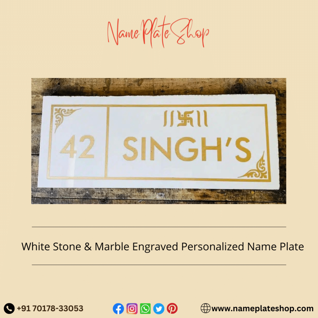 Timeless Elegance White Stone Marble Engraved Personalized Name Plates