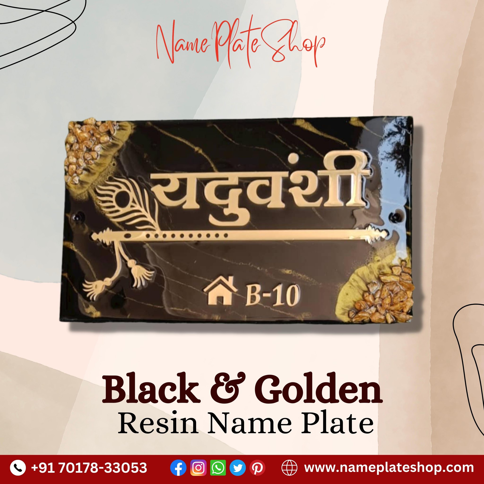 Sophisticated Elegance Unleash the Beauty of a Unique Black & Golden Resin Nameplate