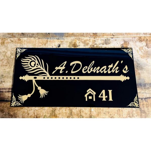 Beautiful Bansuri Design Acrylic House Name Plate (1)