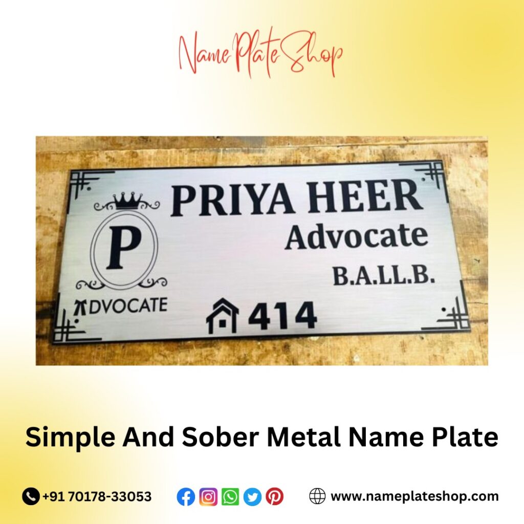 Professional Elegance Simple and Sober Metal Name Plate For Home