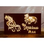 New Brown Texture Acrylic with Golden Embossed Letters LED Home Name Plate (1)