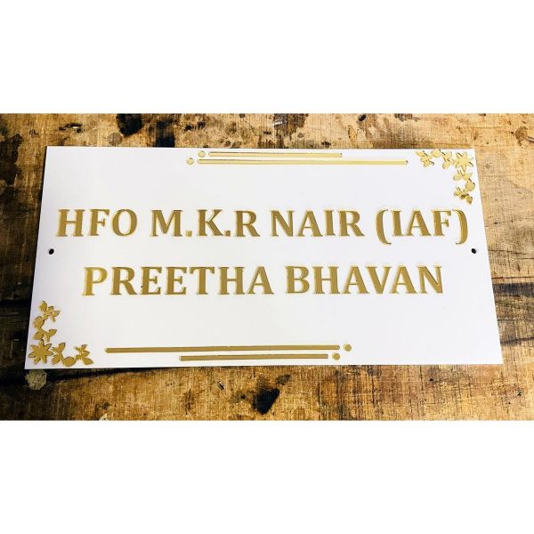 Unique Designer White and Golden Acrylic Customized Name Plate (1)