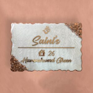 Pearl White Swirl Design Rose Gold Resin Nameplate