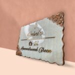 Pearl White Swirl Design Rose Gold Resin Nameplate2