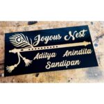 Beautiful Black and Golden Acrylic Bansuri Design Home Name Plate2