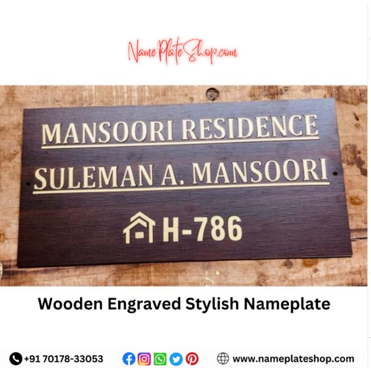 Elegance in Every Detail Wooden Engraved Stylish Nameplate'