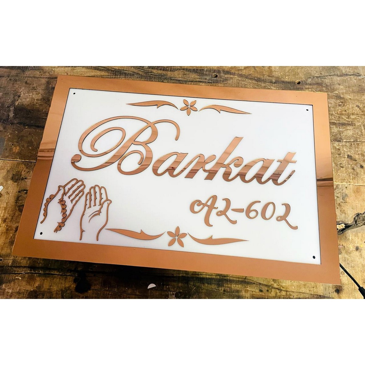 🌹✨ Rose Gold Embossed Letters Acrylic LED Home Name Plate 🌟🏡