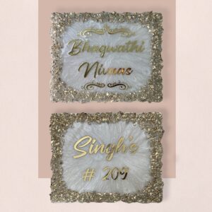 Pearl Casting Texture Decorative Golden Crystals Resin House Nameplate