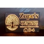 Unique Tree Design Golden Embossed Letters Acrylic LED House Name Plate (2)