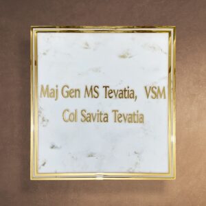 White and Golden Marble Textured Resin Coated Nameplate