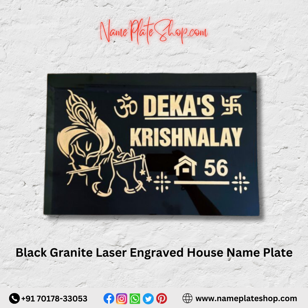 Elegant Black Granite Laser Engraved House Name Plate – A Timeless Statement for Your Home 🏡✨