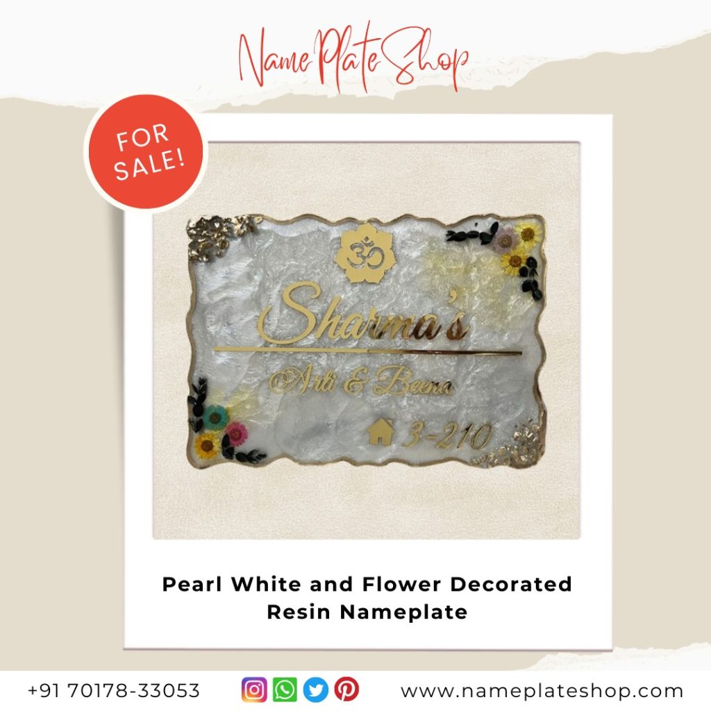 Add Charm to Your Door with Pearl White Floral Resin Nameplate