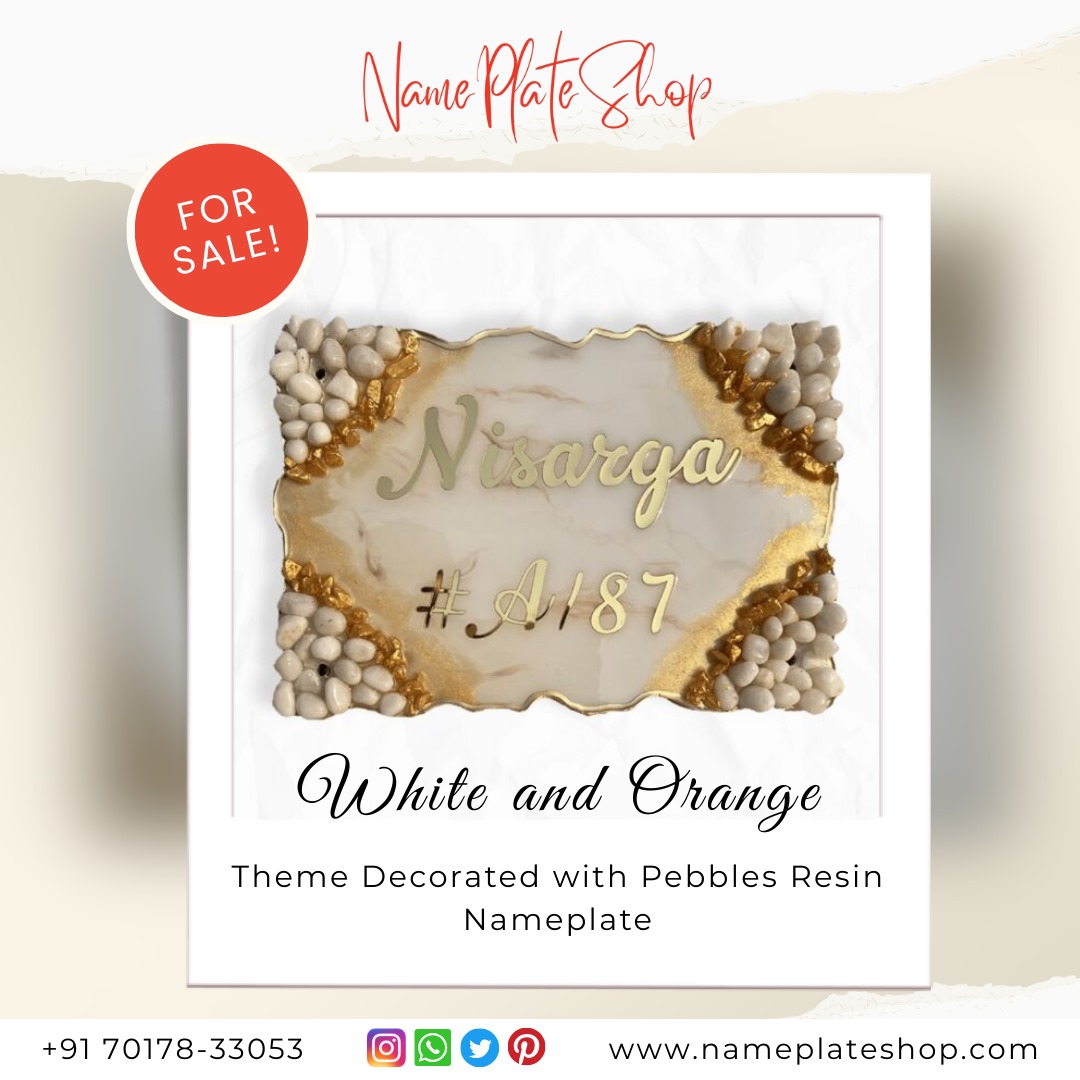Add Charm to Your Home with Our White & Orange Pebble Resin Nameplate
