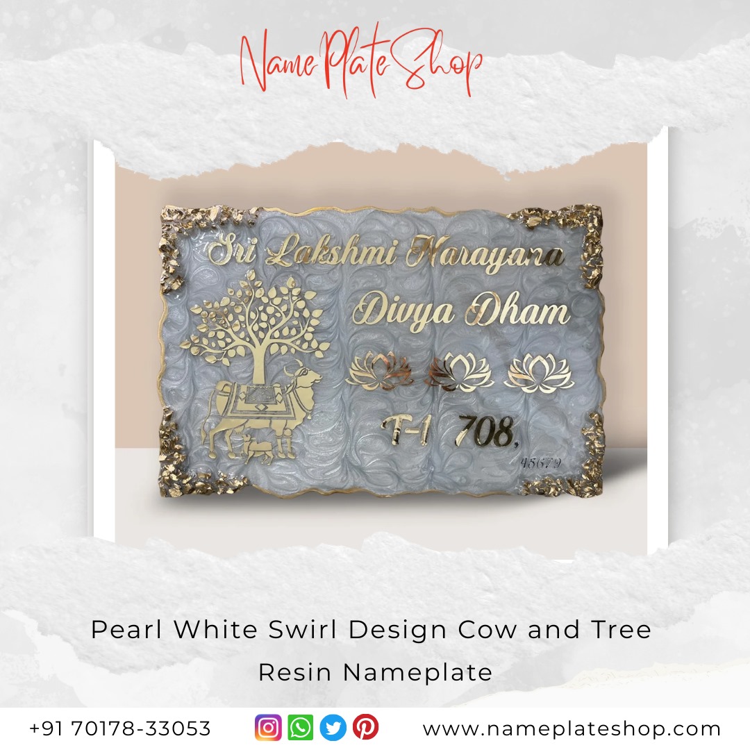 Divine Elegance for Your Home Entrance Pearl White Swirl Design Resin Nameplate