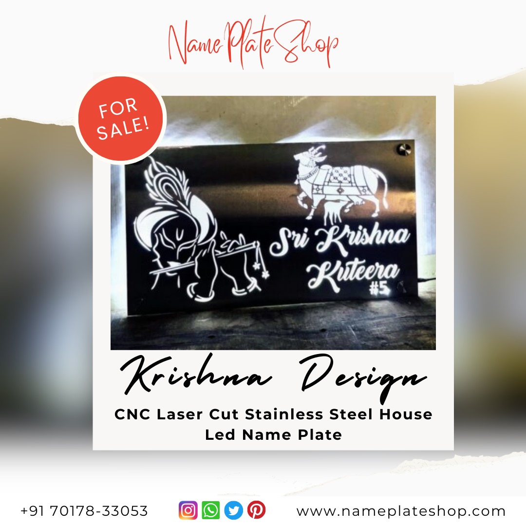 Krishna Design – CNC Laser Cut Stainless Steel LED Name Plate