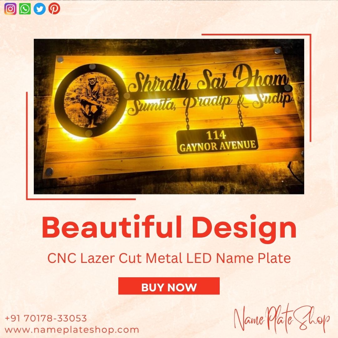 Beautiful Design Sai Baba Design CNC Lazer Cut Metal LED Name Plate