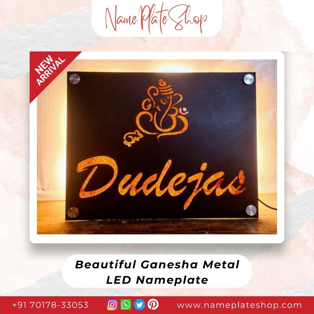 Glow of Divinity Ganesha Metal LED Nameplate