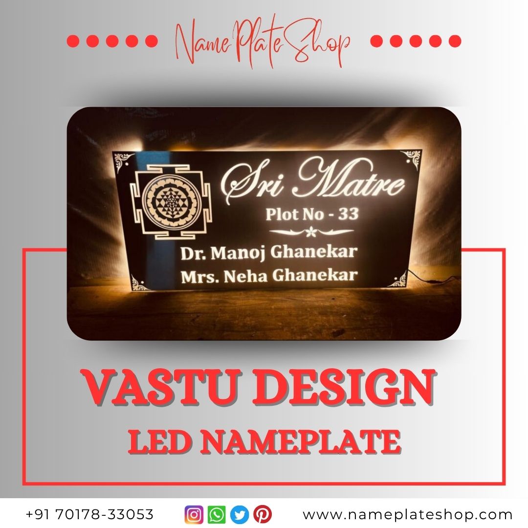 Unique Stainless Steel 304 Grade CNC Laser Cut Vastu Design LED Name Plate