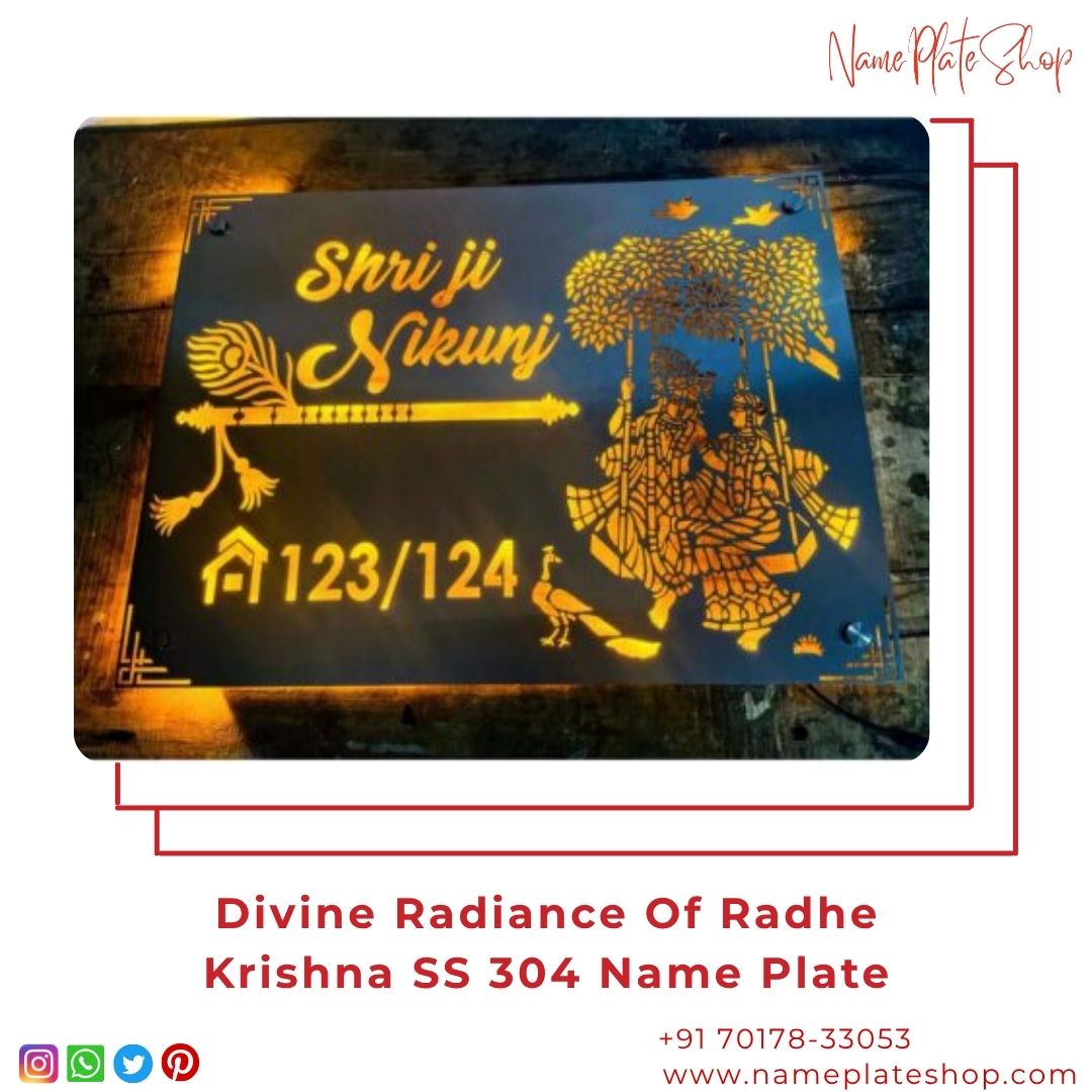 Illuminate Your Home with Divine Radiance Of Radhe Krishna SS 304 Name Plate