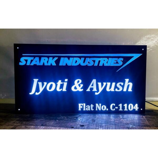 Futuristic Elegance Stark Industries Acrylic LED Name Plate Shines Bright 600x600